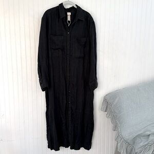 H&M NEW 100% LINEN BLACK DUSTER / LONG COAT/ DRESS Size S but runs Large